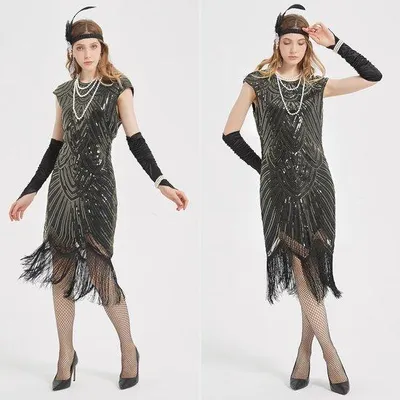 Productafbeelding van 20's Charleston jurk voor dames - Vintage kostuum met pailletten en franjes