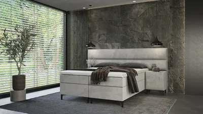 Produktbild von SALES LEADER Boxspringbett TIRANA 160x200 cm Polsterbett mit zwei Bettkästen, Komplett-Set mit Matratze und Topper (4cm), Grau, Bett Stoff JASMINE 90