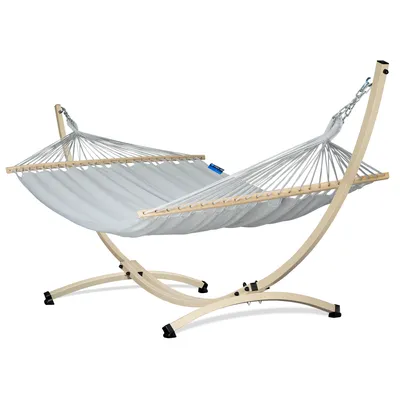 Produktbild von Potenza Outdoor Hängematte mit Verzinkter Gestell für 2 Personen I 100% Baumwolle Merida Doppelhängematte XXL 215x160, 200kg, Hängemattengestell 220kg