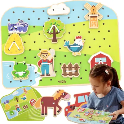 Produktbild von Viga Toys - Viga Bauernhoftiere zum Schnüren aus Holz