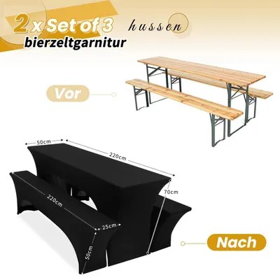 Obrázek produktu pro Sada dvou potahů na stoly (biertischhusse), rozměry 220x50x70 cm, elastické, černé