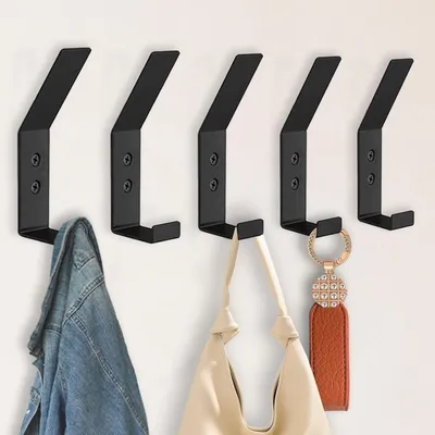 Produktbild von Doppel-Wandhaken (5 Stück) – Metall schwarz, mit Schrauben, für M?ntel, Handtücher, Eingang, Badezimmer