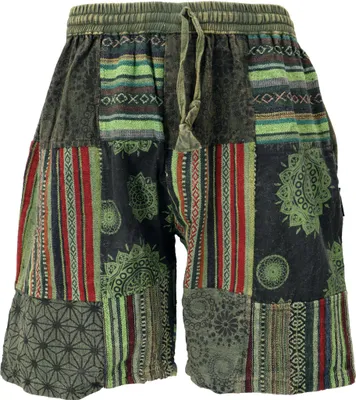 Produktbild von Ethno Yogashorts, Patchwork Shorts - Grün, Herren, Baumwolle, Größe: M