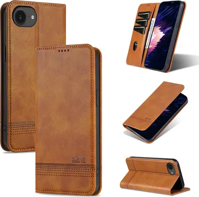 Immagine prodotto di Custodia in pelle per iPhone 16e, custodia pieghevole a portafoglio con chiusura magnetica e supporto Giallo