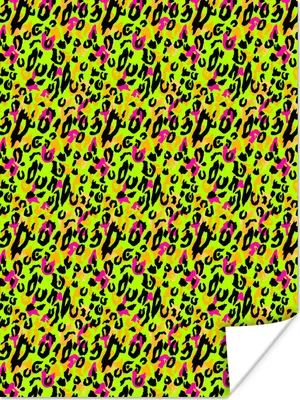 Produktbild von MuchoWow® Poster Pantherdruck - Neon - Gelb - Rosa 120x160 cm - Wandbilder