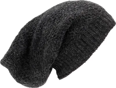 Produktbild von Handgestrickte Lange Beanie Mütze, Gefütterte Wollmütze - Anthrazit, Uni, Schwarz, Wolle, Hüte, Mützen