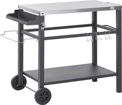 Produktbild von BELIANI Servierwagen Schwarz u. Silber Metall mit Edelstahlplatte Seitengriff Haken 2 Etagen auf Rollen für Küche Garten Wohnzimmer Esszimmer Terrasse