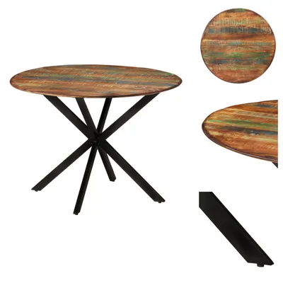 Zdjęcie produktu dla vidaXL Stół do jadalni Ø110x78 cm z litego drewna i stali - Stoły do jadalni
