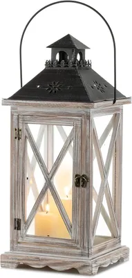Imagen del producto de Lámpara de madera de estilo vintage, grande, para exteriores, 48 cm, color blanco envejecido