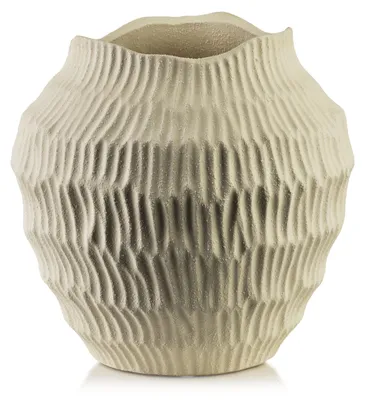 Productafbeelding van Vase van poliresin, merk Mondex, model Manon, afmetingen 19,5 x 19 cm, naturel kleur, 1 stuk