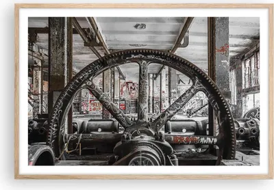 Produktbild von Gerahmtes Poster - Rahmen in heller Eiche - Maschine Industrie Graffiti - 91,5x61 cm - Wand Bild - Wanddeko - Wandbilder - Wandposter - Bilderrahmen - Bilder - Kunstdruck - Wandbild - P2NAA91x61-4304