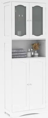 Produktbild von Badezimmerschrank 164 cm hoch, freistehender Hochschrank mit 4 Türen & Ablage, Badschrank mit verstellbaren Einlegeböden, Aufbewahrungsschrank Badkommode für Badezimmer & Wohnzimmer (Weiß)
