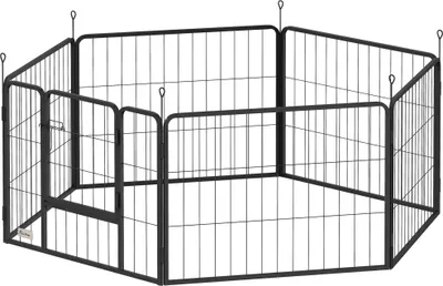 Produktbild von Hundezaun, Haustiergehege, 6 Paneele, Stahl, faltbar, Grau