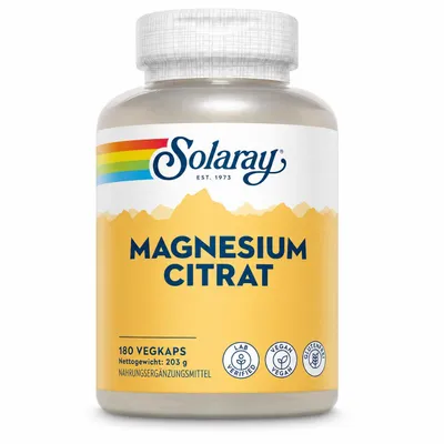 Produktbild von Solaray Magnesiumcitrat 400 mg elementares Magnesium pro Portion – 180 vegane Kapseln – Hochdosierte Unterstützung für Energie, Muskeln & Nervensystem