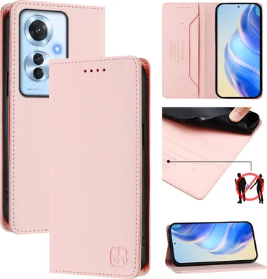 Immagine prodotto di Custodia in pelle per Oppo Reno11 F, flip case con slot per carte, portafoglio e supporto Rosa