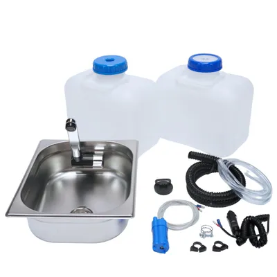 Produktbild von 12V Camping Spüle 100mm tief Bausatz mit 10L Kanister Spülbecken Waschbecken Set