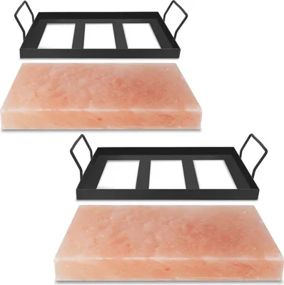 Zdjęcie produktu dla Zestaw 2 sztuk kamieni solnych Izrielar do grillowania z uchwytem, 30 x 20 x 3 cm, płyta solna XXL z Himalajów, wielokrotnego użytku do grillowania