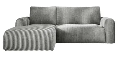 Produktbild von Ecksofa Cord MANDY 180x285 cm mit Schlaffunktion Hellgrau TILIA 86 Links, Eckcouch mit Bettkasten, Sofa L-Form, Polsterecke, Wohnlandschaft