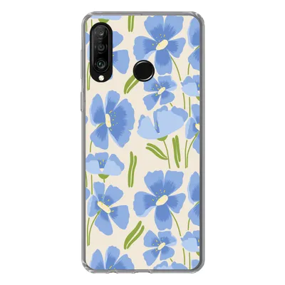 Produktbild von MuchoWow® Handyhülle Schutzhülle Hülle für Huawei P30 Lite Blume - Blau - Muster Silikon Softcase Handy Hülle - Handyhülle