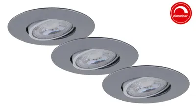 Zdjęcie produktu dla Lampy wpuszczane LED ściemnialne obrotowe zestaw 3 5W srebrne plastikowe IP23 Briloner