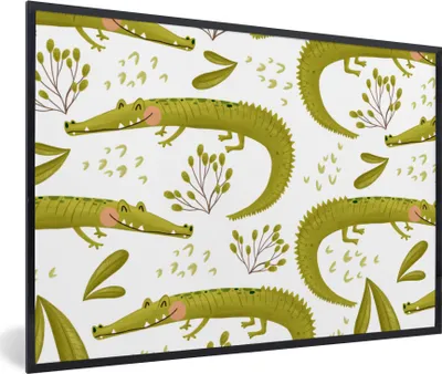 Produktbild von MuchoWow® MuchoWow® Gerahmtes Poster Krokodil - Weiß - Muster 60x40 cm - Poster mit zchwarzem Bilderrahmen - Printing - Wanddeko Schlafzimmer