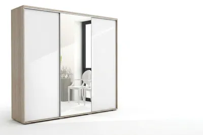 Produktbild von A25 Schiebetürenschrank - Sonoma, Front Weiß - 278 x 62 x 245 cm