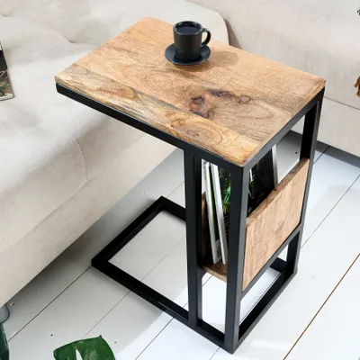 Produktbild von riess-ambiente Industrial Laptoptisch CONCIERGE 45cm Mangoholz Beistelltisch mit Ablagefläche Schreibtisch Tisch