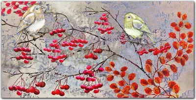 Produktbild von Coloray Bild aus Leinwand 140x70 Leinwand Dekoration - Zweige Obst Blätter Vögel