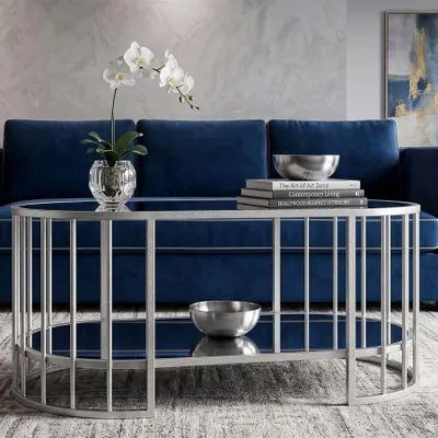 Imagen del producto de Mesa de centro Smirne: diseño moderno con estructura de metal plateado y superficie con aspecto de mármol. Elegancia contemporánea. – 1428880000