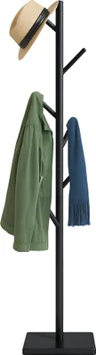 Produktbild von Relaxdays Garderobenständer, Baumform, HBT: 177 x 30 x 30 cm, 8 Haken, Taschenbaum 3 Höhen, Kautschukholz & MDF, schwarz