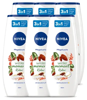 Zdjęcie produktu dla 6 opakowań żelu pod prysznic NIVEA Winter Moment o zapachu kakao, pojemność 250 ml - zestaw ekonomiczny, 6 sztuk
