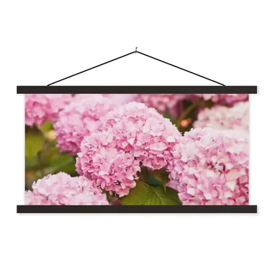 Produktbild von MuchoWow® Textilposter Busch - Blumen - Rosa - Hortensie 120x60 cm mit schwarzem Rahmen - Dekoration Schlafzimmer
