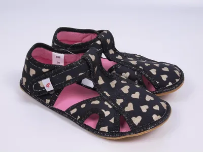 Produktbild von Hausschuhe BAREFOOT EF 386 GOLD HEARTS schwarz mit goldenen Herzen offen