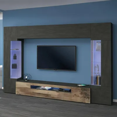 Produktbild von Dmora Wohnwand Clementino 290x40x191h cm Schwarz 14 Regale