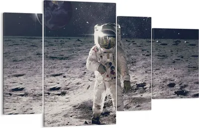 Produktbild von Bild auf Leinwand - Leinwandbild - 4 Teile - Mond Erde Astronaut - 120x70cm - Wand Bild - Wanddeko - Wandbilder - Leinwanddruck - Bilder - Wanddekoration - Leinwand bilder - Wandbild - DL120x70-4882