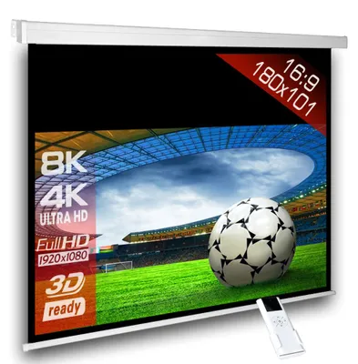 Produktbild von 16:9 SlenderLine Heimkino Beamerleinwand Motorleinwand 180 x 150 (174x98)cm / Gehäuselänge 210 cm / FULL HD / 3D / 4K / HDTV / inkl. Funkfernbedienung