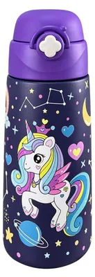Produktbild von Trinkflasche Kinder Edelstahl 500ml Einhorn Lila Auslaufsicher Thermo Wasserflasche