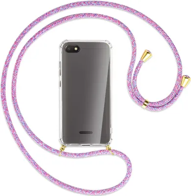 Produktbild von Handykette Backcover-Schutzhülle mit Band (Metall goldfarben) für Xiaomi Redmi 6A - lila/rosa/blau