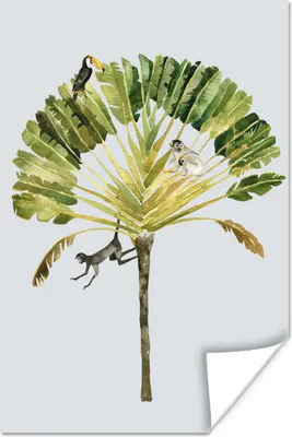 Produktbild von MuchoWow® Poster Dschungel - Palme - Vogel 120x180 cm - Kunstposter