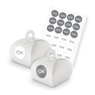 Produktbild von itenga SET Fisch Grau (Motiv 93) 24x Geschenkschachtel Griff weiß +Sticker