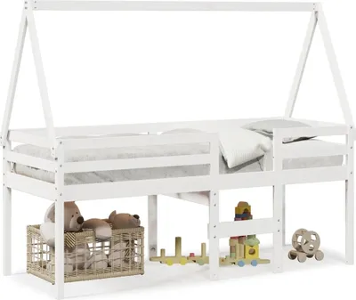Immagine prodotto di Letto a soppalco con tetto bianco 75x190 cm in legno di pino massiccio