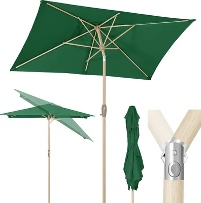 Produktbild von Sekey Sonnenschirm Rechteckig 210 x 140 cm – Balkonschirm, Marktschirm, Terrassenschirm mit Kurbel, Holzoptik, UV50+ Sonnenschutz, Grün