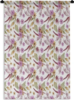Produktbild von MuchoWow® Wandteppich Wandbehang Blumen - Lila - Muster 60x90 cm Tapisserie Dekoration Wandtuch - Foto-Teppich - Abwaschbar