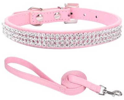 Imagen del producto de Collar para perros pequeño, ajustable, de color rosa con pedrería, talla S, para perros pequeños
