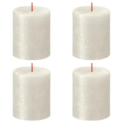 Image de Bougies cylindriques rustiques Bolsius Shimmer, lot de 4, 80 x 68 mm, ivoire