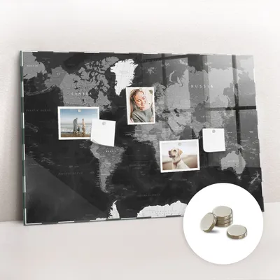 Produktbild von Magnetisch Tafel Magnettafel - Magnetpinnwand Memoboard - Notiztafel verschiedenen Designs - 90x60 cm - Schwarze Weltkarte