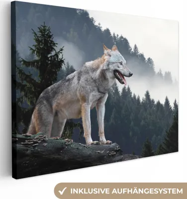 Zdjęcie produktu dla MuchoWow® - Obraz na płótnie - Wilk - Zwierzę - Las, fototapeta, dekoracja ścienna, obrazy do salonu, 80x60cm