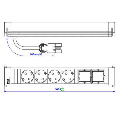 Obrázok produktu pre Bachmann 916.030, Hliník, Čierna, 4 AC zásuvky/AC zásuviek, 350 mm