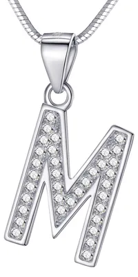 Image de Collier pour femme Morella avec lettre, collier et pendentif en forme de lettre M en argent 925 rhodié, longueur 45 cm