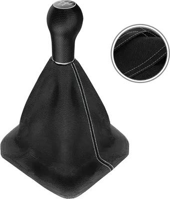 Produktbild von Schaltsack Schaltknauf Echtleder Naht grau für VW Golf 2 3 4 Cabrio Polo 6n Passat 35i 12mm 5 Gang Kappe mit Chromring